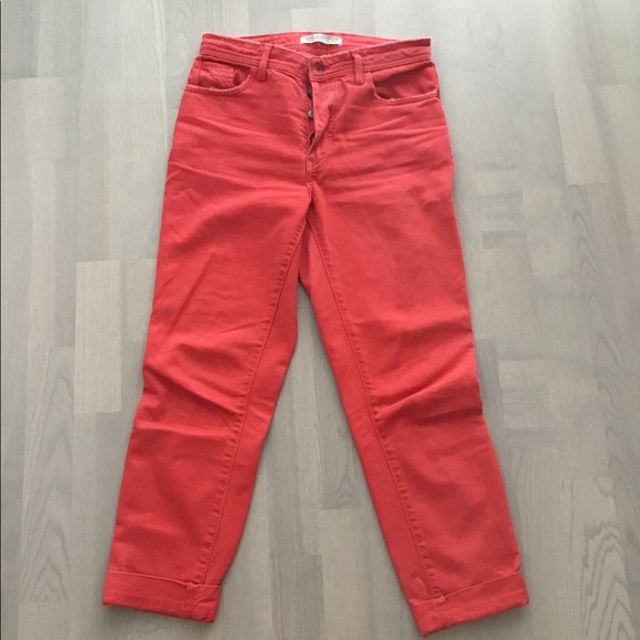 Zara Z1975 Basic Red Mom Jeans Mid-High Waist Fit with Retro Americana Vibe - Picture 6 of 8